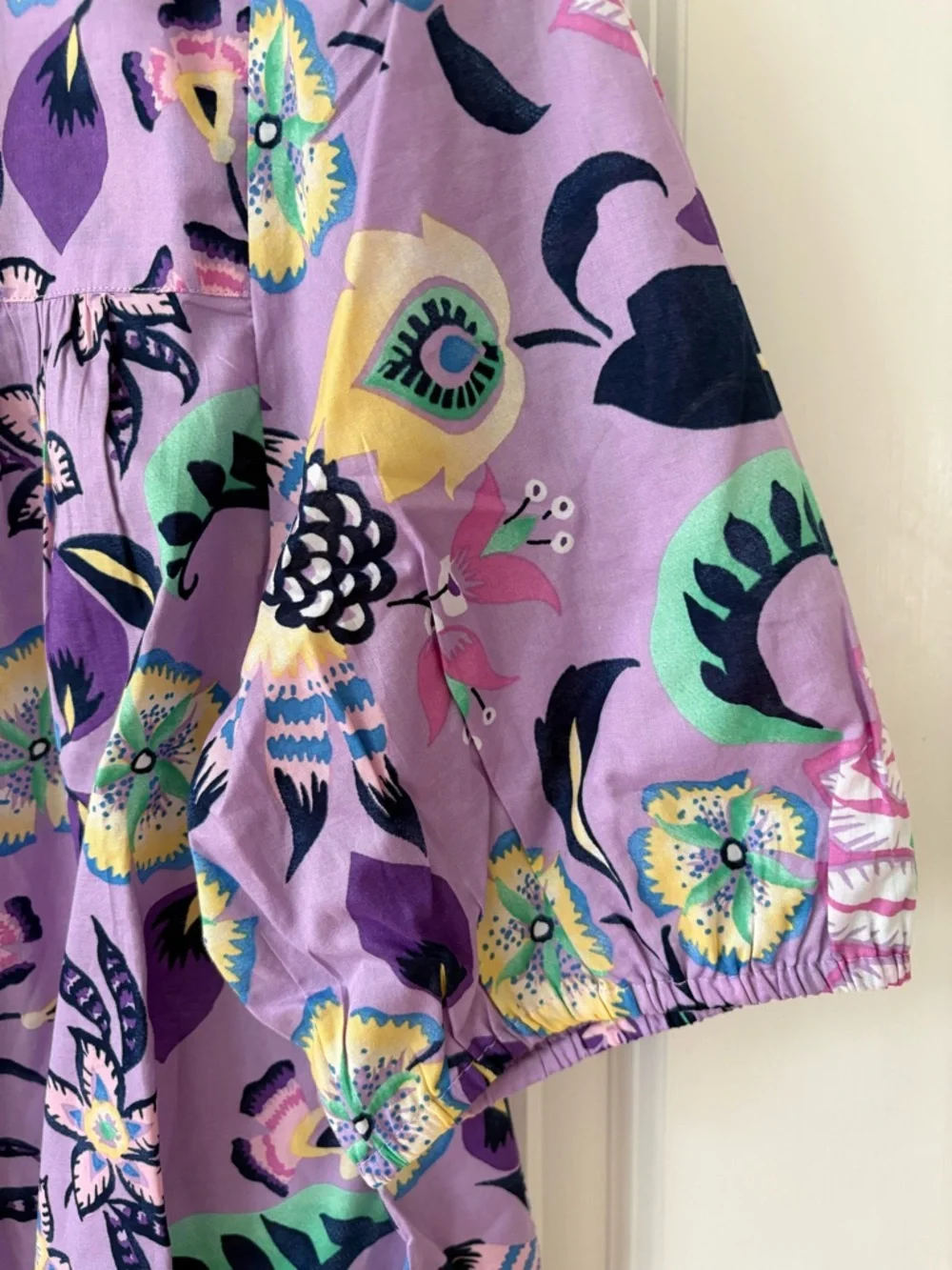 NWT, Talbots Cotton Short Sleeve Tie Front Top, Lavender Jacobean Floral, Size L - Picture 6 of 13